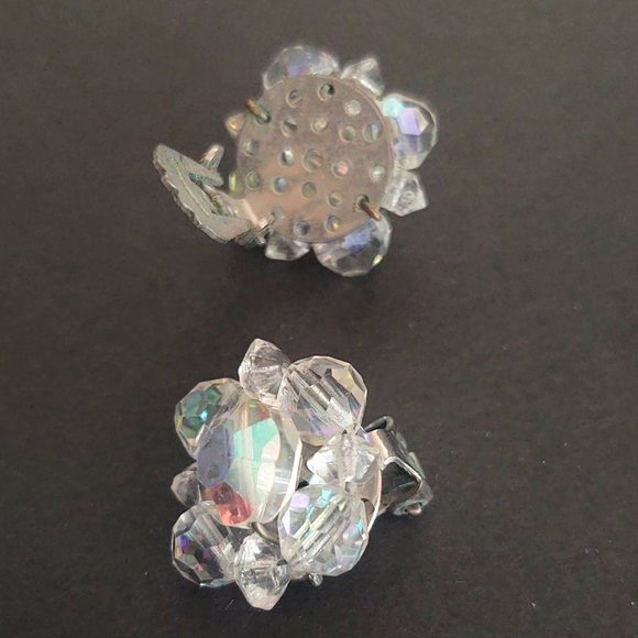Vintage crystal and aurora borealis clip on earrings - Picture 6 of 7
